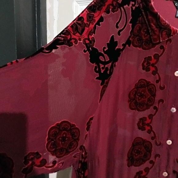 Citron Sz. 4X Rayon & Silk Mix Burgundy Velvet Burnout Button Down Tunic Blouse - Picture 9 of 16